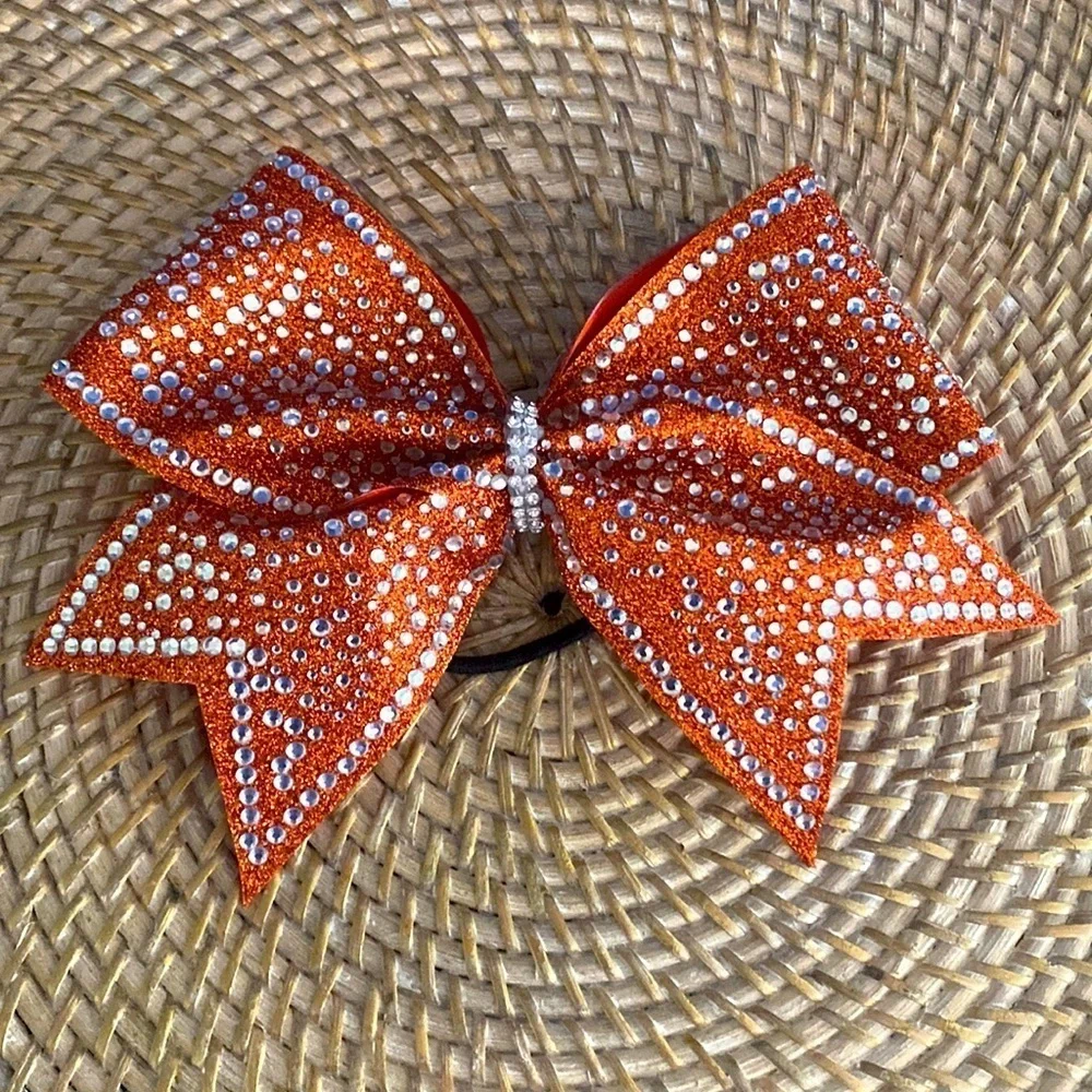 Girl’s Set of 4 Black, White, Orange and Pink Sequined Cheerleading Bows